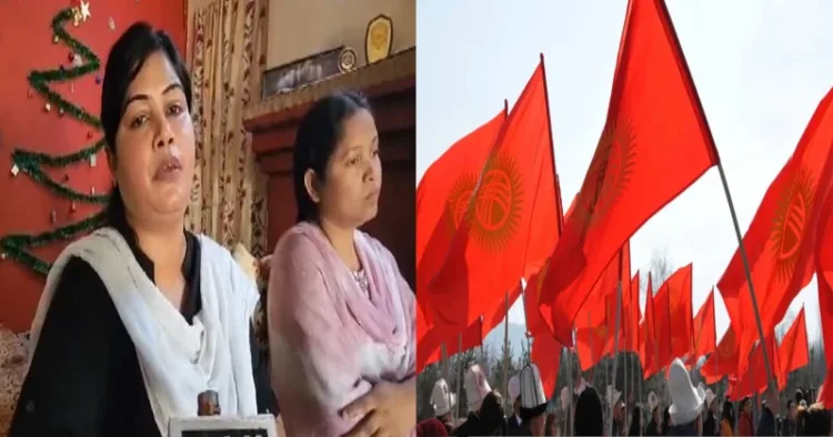 Susanna Roy, Ayesha's aunt speaking to media (Left), Kyrgyzstan Flag (Right)