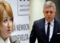 Hospital director Miriam Lapunikova (Left), Slovakia's Prime Minister Robert Fico (Right)