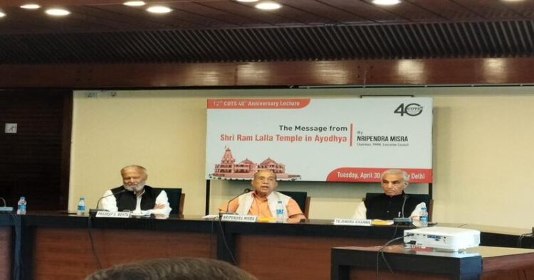 Pradeep Mehta, Secretary General of CUTS International (Left), Nripendra Misra, Chairperson of the executive council of PMML, Former LG of Delhi, Tejendra Khanna (Right)