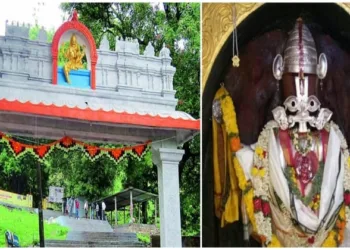 Mallur Temple Main Entrance (Left) and Hemachala Lakshmi Narasimha (Right)