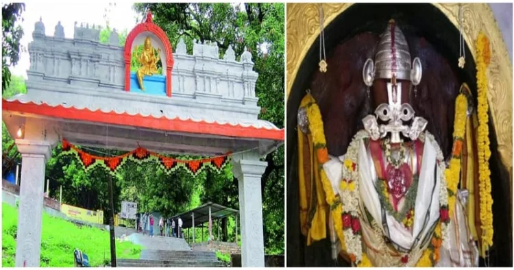 Mallur Temple Main Entrance (Left) and Hemachala Lakshmi Narasimha (Right)