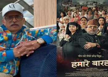 Veteran Bollywood actor Annu Kapoor (Left) and "Hamare Baarah" movie poster (Right)