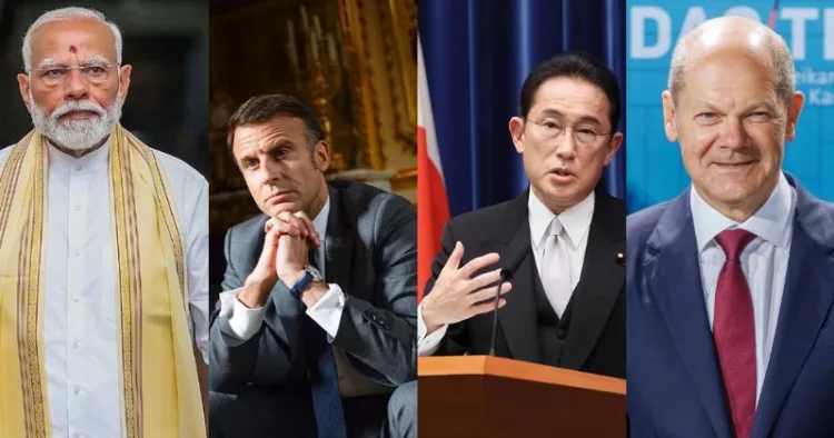 From Left to Right: PM Modi, Emmanuel Macron, Fumio Kishida, Olaf Scholz