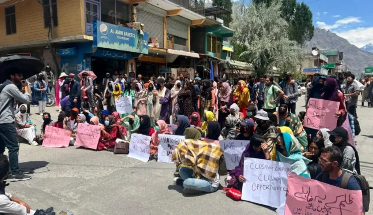 Karakoram International University Students protesting outside college campus