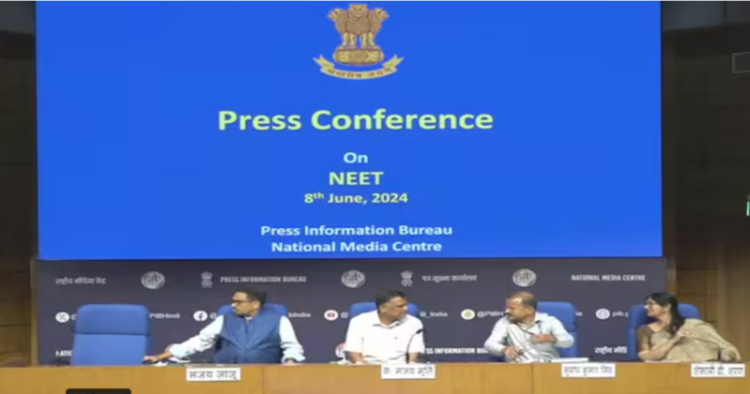 NTA Director General Subodh Kumar Singhaddresses a press conference regarding the controversy surrounding the NEET 2024 result
