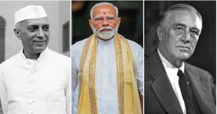 (Left To Right) Jawaharlal Nehru, Narendra Modi, Franklin D Roosevelt