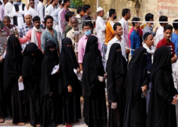 Muslim Voters standing in a queue