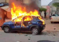 A car set ablaze during post-poll violence (File Image: Pic Credit: Indian Express)