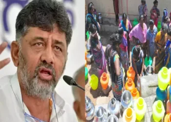 Karnataka Deputy CM DK Shivakumar (Left), Residents throng a public tap at Nayandahalli in Bengaluru (Right)