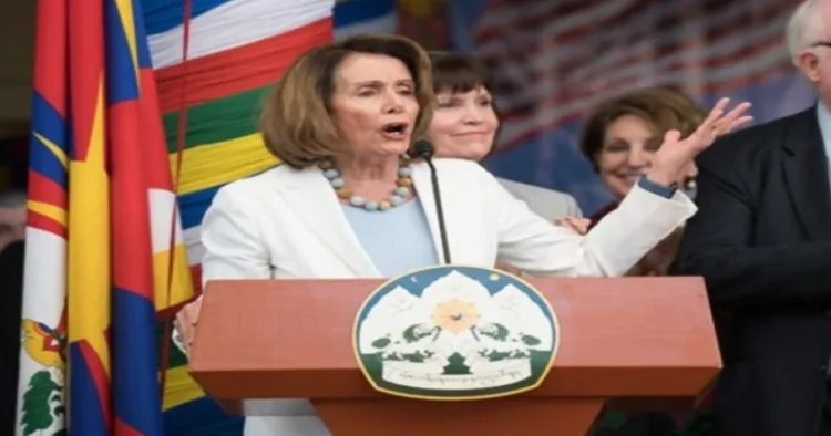 Former US House Speaker Nancy Peolsi speaking at the public reception for the bipartisan US Congressional Delegation at the Tsuglagkhang courtyard in Dharamsala, Himachal Pradesh