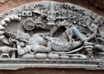 Sculpture of Sheshshayi Vishnu unearthed by a team of ASI's Nagpur circle in Maharashtra's Sindkhed Raja of Buldhana district