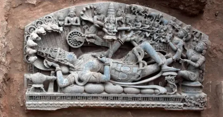 Sculpture of Sheshshayi Vishnu unearthed by a team of ASI's Nagpur circle in Maharashtra's Sindkhed Raja of Buldhana district