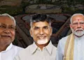 Nitish Kumar, Chandrababu Naidu and Prime Minister Narendra Modi (Image: Organiser)