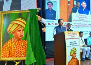 Governor RN Ravi at the launch of The First Native Voice of Madras: Gazulu Lakshminarasu Chetty book (Image: Organiser)