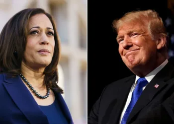 Left: US Vice President Kamala Harris, Right: Republican Donald Trump