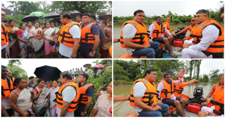 Assam CM Himanta Biswa Sarma inspects the flood affected areas