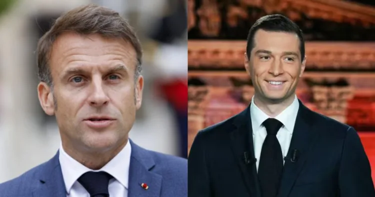 Left: Emmanuel Macron (Centrist Party Leader), Right: Jordan Bardella (National Rally Leader)