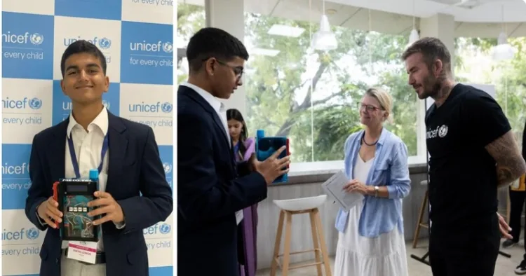 (Left) Nikhil Lemos who developed Meditel (Right) Lemos with Footballer David Beckham