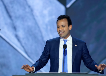 Indian-origin Vivek Ramaswamy speaking at the Republican Party's National Convention