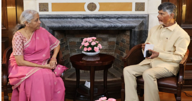 (Left) Union Finance Minister Nirmala Sitharaman (Right) Andhra Pradesh CM Chandrababu Naidu