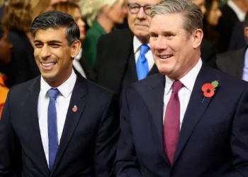 Left: British PM Rishi Sunak, Right: Labour Party Leader Keir Starmer