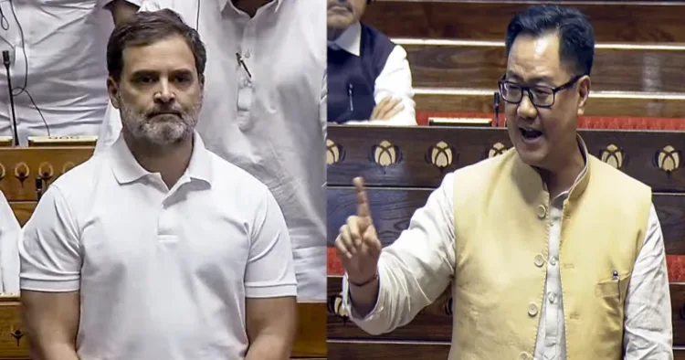 Congress Leader Rahul Gandhi (Left), Parliamentary Affairs Minister Kiren Rijiju (Right)