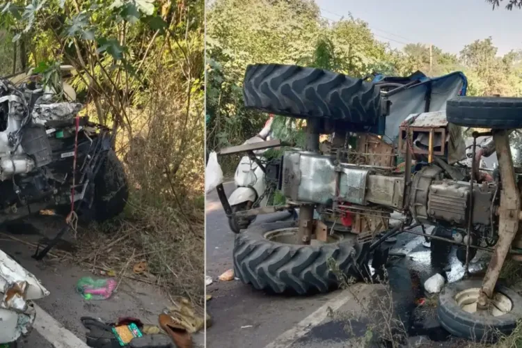 The overturned tractor trolley leaving two Kanwariyas dead in Madhya Pradesh (Image Source: X)