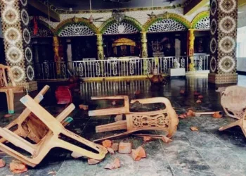 Vandalised chairs in the temple's premise