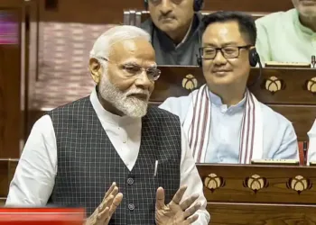 Prime Minister Narendra Modi in Rajya Sabha (Image Source: Indian Express)