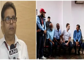 New Delhi Railway Station CPRO Deepak Kumar (Left) and Rahul Gandhi with loco pilots (Right)