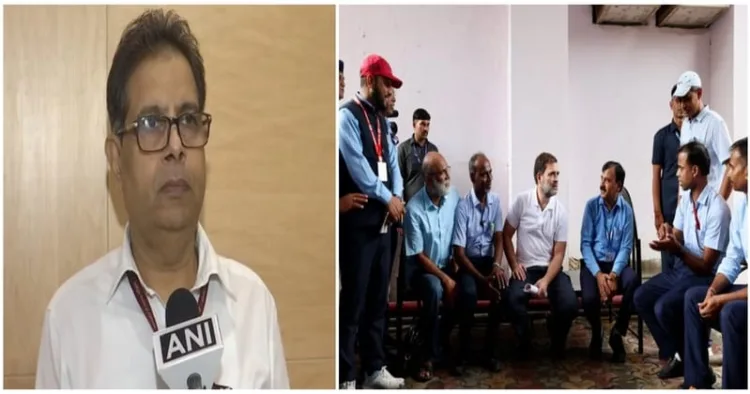 New Delhi Railway Station CPRO Deepak Kumar (Left) and Rahul Gandhi with loco pilots (Right)