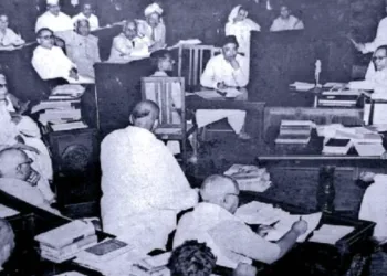 Meeting of the Constituent Assembly of India during the drafting and discussion of the Indian Constitution around 1950.