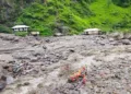 A scene after cloud burst at Shamej in Rampur