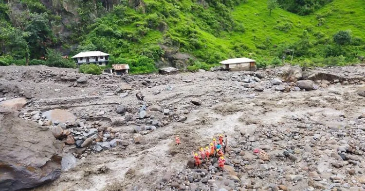 A scene after cloud burst at Shamej in Rampur