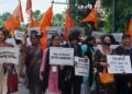 Protesters took to streets against the atrocities committed on the Hindus in Bangladesh