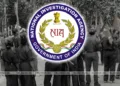 Representational Image paintaing NIA's logo along Maoists in background