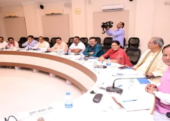 Chief Minister Shri Mohan Charan Majhi and the other Cabinet Ministers  in the state cabinet meeting held at at Lok Seva Bhawan