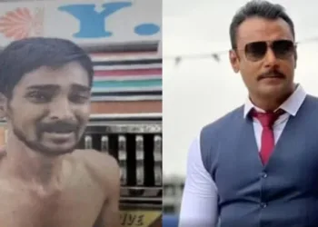 (Left) Ramaswamy pleads for life before being killed (Right) Kannada Actor Darshan Thoogudeepa