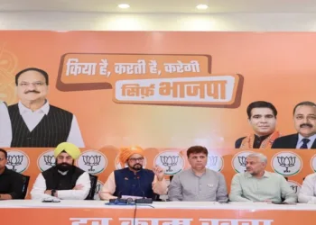 BJP Leader Anurag Thakur addressing a press conference in Jammu