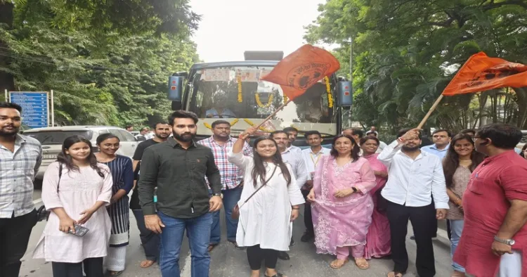 ABVP members flag of U-Special bus services at the North Campus of Delhi University