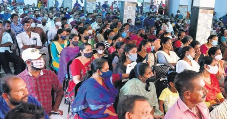 Munambam residents who are affected by the Waqf claims attend a meeting held to discuss the issue