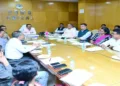 Odisha Revenue and Disaster Management Minister Suresh Pujari undertaking review meeting to know preparedness to combat cyclone Dana