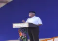 Rashtriya Swayamsevak Sangh Sarsanghchalak Mohan Bhagwat addressing the gathering of swayamsevaks on the occasion of RSS Foundation Day