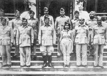 Netaji Subhas Chandra Bose and Members of the Azad Hind Fauj, Image Credit Ajad Hind Fauz Smriti Mahavidalya