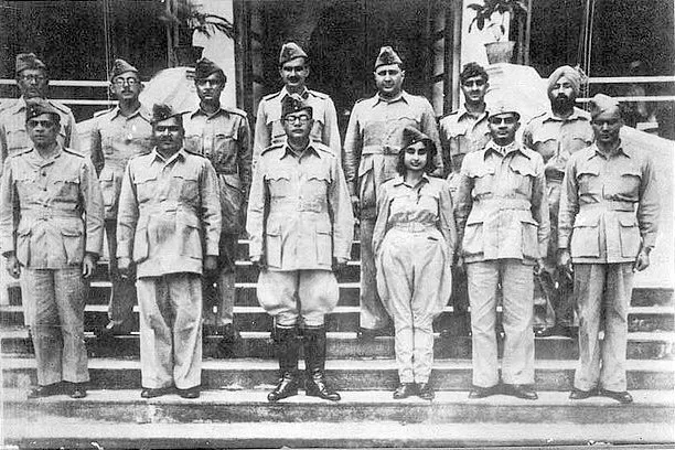 Netaji Subhas Chandra Bose and Members of the Azad Hind Fauj, Image Credit Ajad Hind Fauz Smriti Mahavidalya