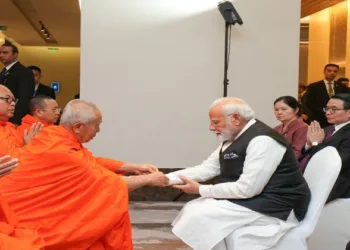 PM Modi receives blessings by Buddhist monks