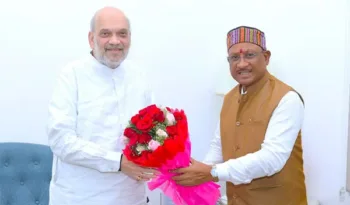 Chhattisgarh CM Vishnu Deo Sai with Union Home Minister Amit Shah, Image Courtesy: ANI