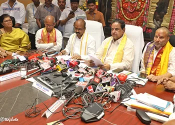 Chairman B R Naidu addressing the media after board meeting