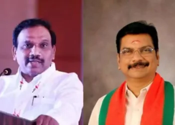 (Left ) DMK Leader A Raja (Right) BJP spokesperson ANS Prasad