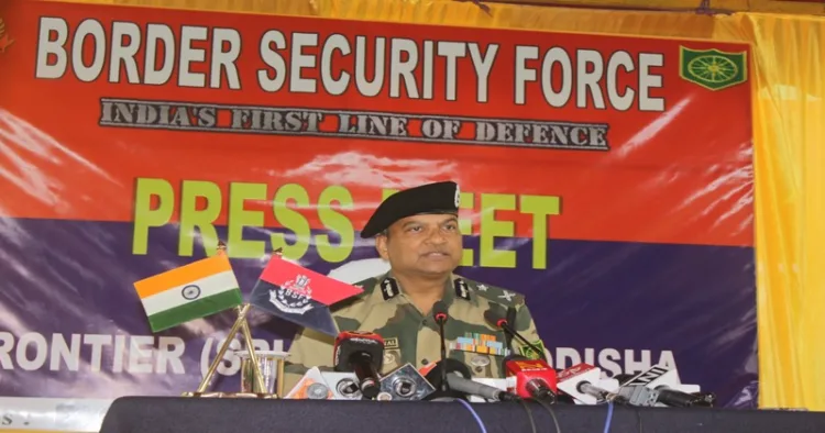 BSF Inspector General (IG) Charudatta Agrawal. speaking at a press conference in Bhubaneswar